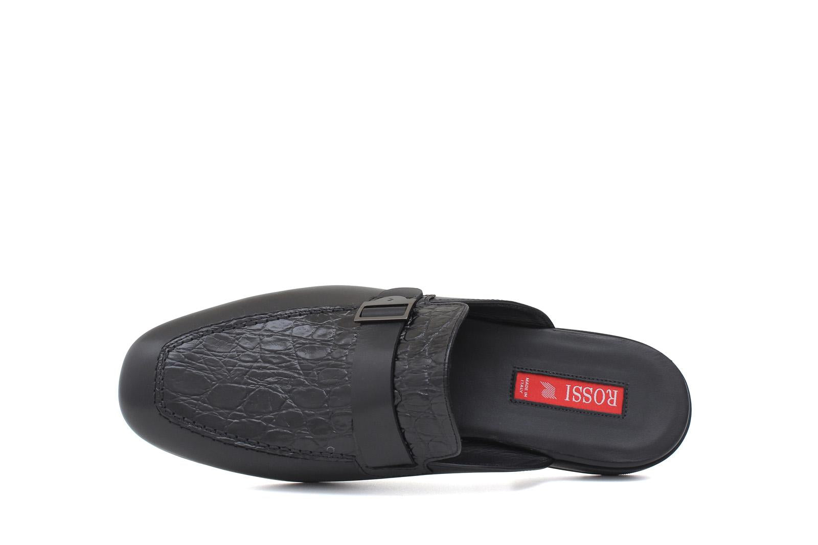 Sabot in vitello a fiore con riporto in cocco stampato nel colore nero 1505SERN 70 ROSSI 