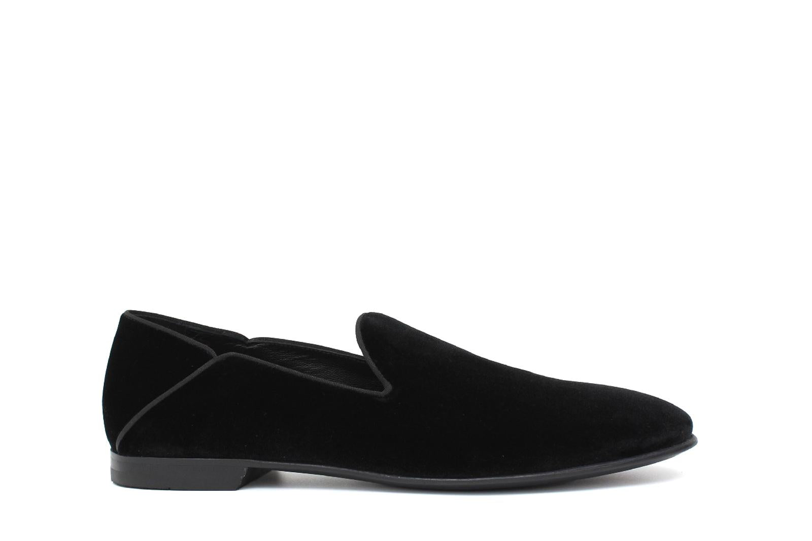 Pantofola  in velluto nero con fondo cuoio antiscivolo 225LDNE 279 ROSSI 