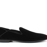 Pantofola  in velluto nero con fondo cuoio antiscivolo 225LDNE 279 ROSSI 
