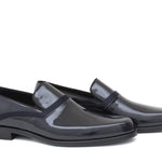Mocassino in vernice blu scuro con riporto in raso e fondo in cuoio 619VBLU 985 ROSSI 