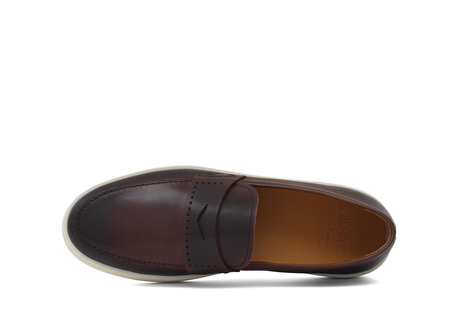 Slip on in vitello naturale colore marrone sfumato con fondo in gomma 1037DIXCAS 422 ROSSI 