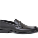 Mocassino con accessorio in vitello spazzolato nero con fondo in cuoio 1416TNE 628 ROSSI 