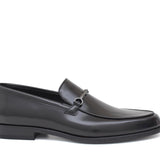 Mocassino con accessorio in vitello spazzolato nero con fondo in cuoio 1416TNE 628 ROSSI 