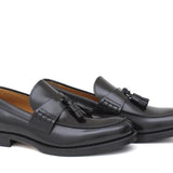 Mocassino College con nappine stile inglese in vitello spazzolato nero e fondo in cuoio 1/2 gomma 8140CNE 393 ROSSI 
