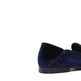 Pantofola con mappine in velluto blu scuro con fondo cuoio antiscivolo 225DRAB 1070 ROSSI 