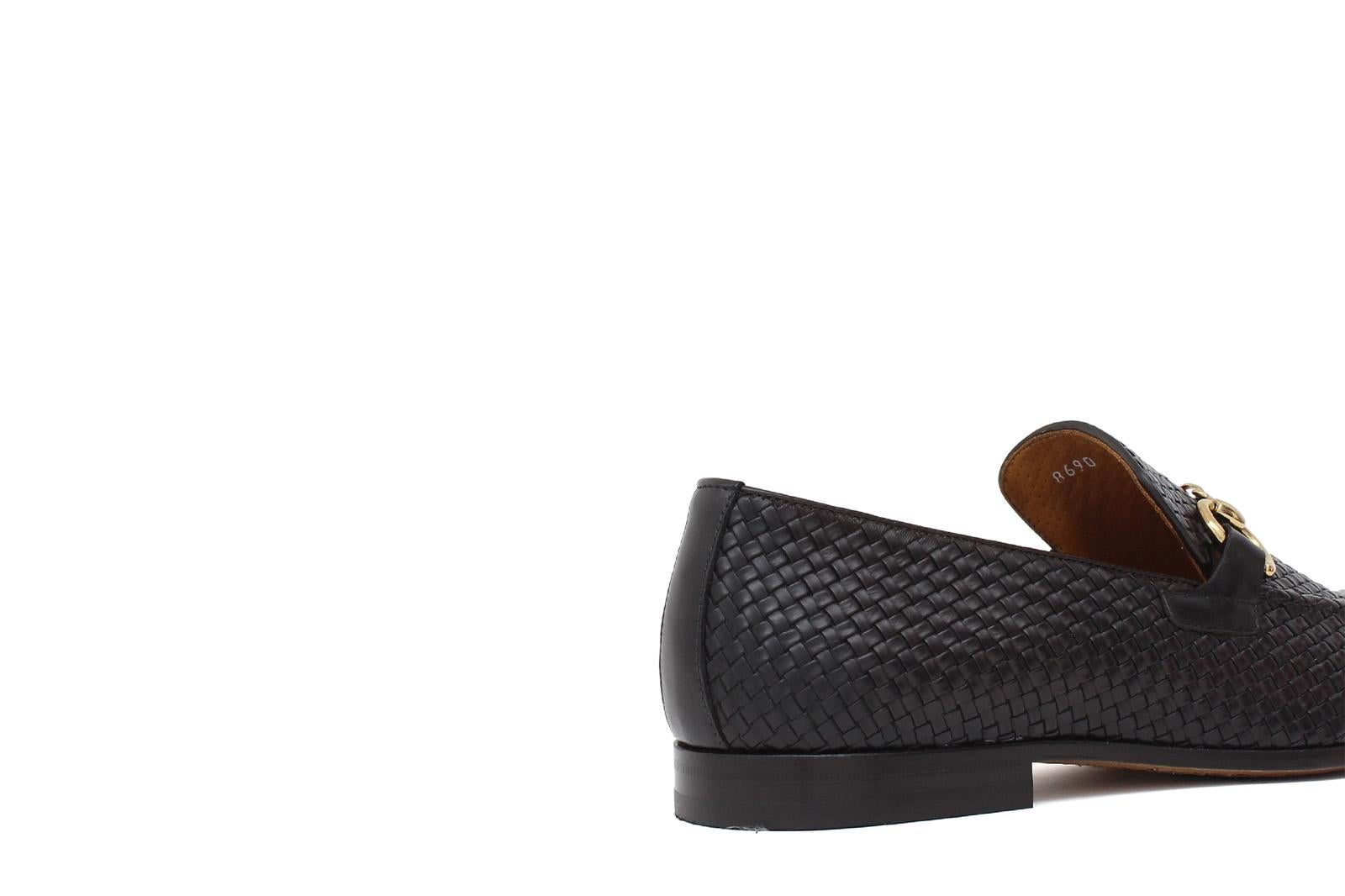 Mocassino con accessorio in vitellino intrecciato t. moro e fondo cuoio antiscivolo cucito 8690INTM 190 ROSSI 