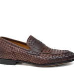 Mocassino in vitello intrecciato marrone sfumato, lavorazione a sacchetto e fondo in cuoio con antiscivolo 263VCCAS 1024 ROSSI 