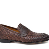 Mocassino in vitello intrecciato marrone sfumato, lavorazione a sacchetto e fondo in cuoio con antiscivolo 263VCCAS 1024 ROSSI 