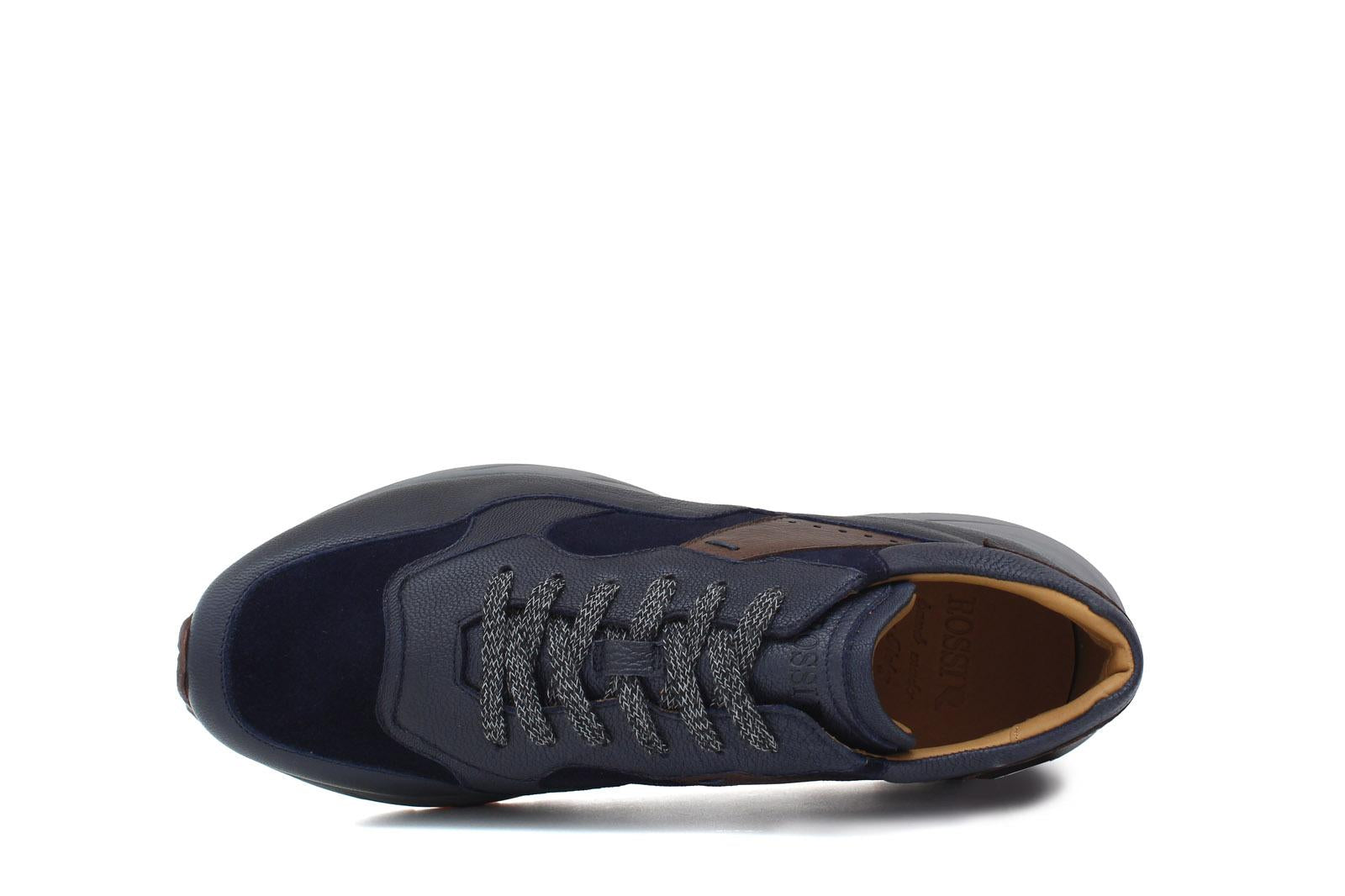 Sneakers in pelle blu con dettaglia testa di moro e riporto in camoscio blu con fondo vibram 800BBLU 391 ROSSI 