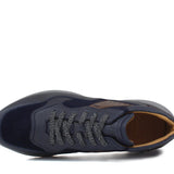 Sneakers in pelle blu con dettaglia testa di moro e riporto in camoscio blu con fondo vibram 800BBLU 391 ROSSI 