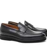 Mocassino in vitello spazzolato nero e fondo in gomma leggera 5852CALNE 377 ROSSI 