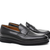 Mocassino in vitello spazzolato nero e fondo in gomma leggera 5852CALNE 377 ROSSI 