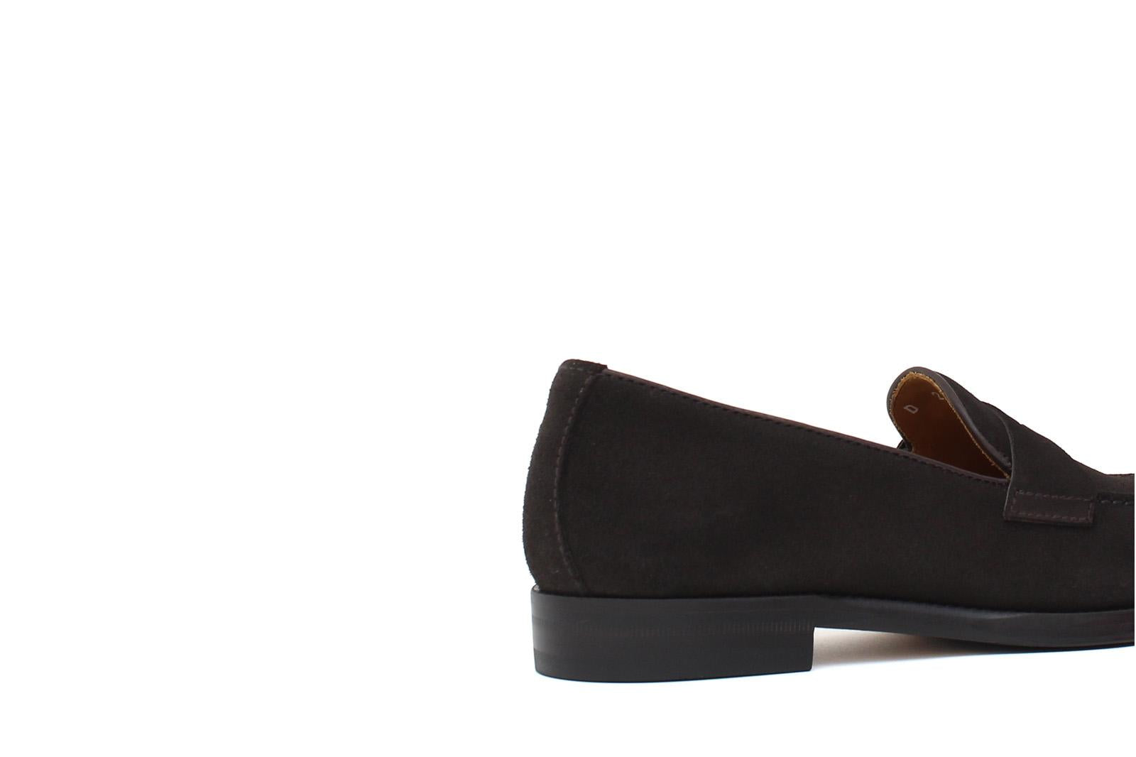 Mocassino donna con bandina in camoscio rasato testi di moro e fondo in cuoio 1/2 gomma D205CRIMOG 25 ROSSI 