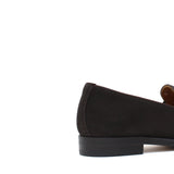 Mocassino donna con bandina in camoscio rasato testi di moro e fondo in cuoio 1/2 gomma D205CRIMOG 25 ROSSI 