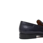 Mocassino sfoderato con mappine in vitello spazzolato blu con fondo in cuoio antiscivolo cucito blake 7637CHEB 378 ROSSI 