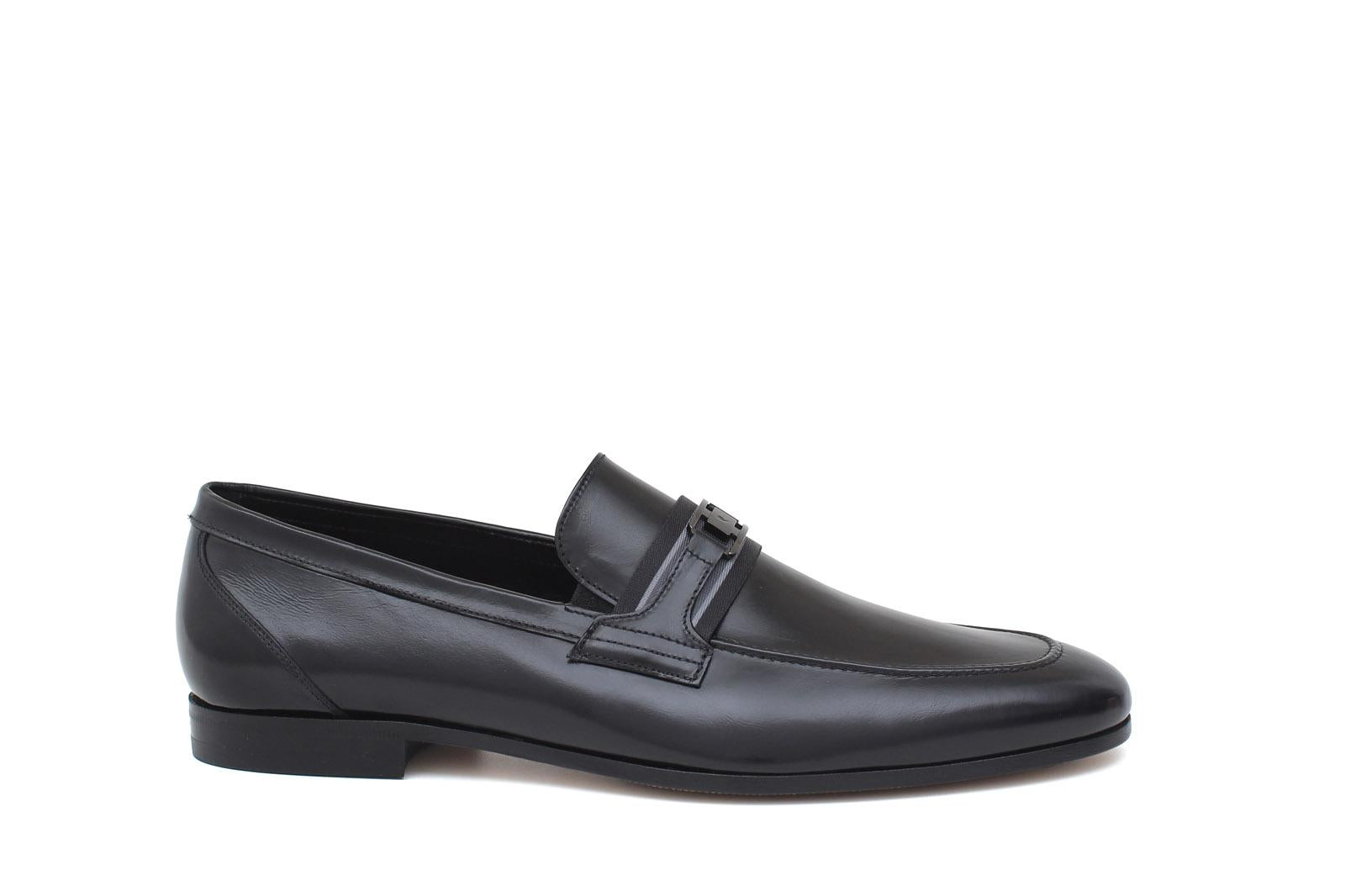 Mocassino con accessorio in canguro nero con fondo cuoio con inserti antiscivolo 1090CANNE 9 ROSSI 