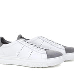Sneaker in vitello bianco con riporti  in camoscio grigio e fondo in gomma leggera 234FPIOM 482  UN ROSSI 