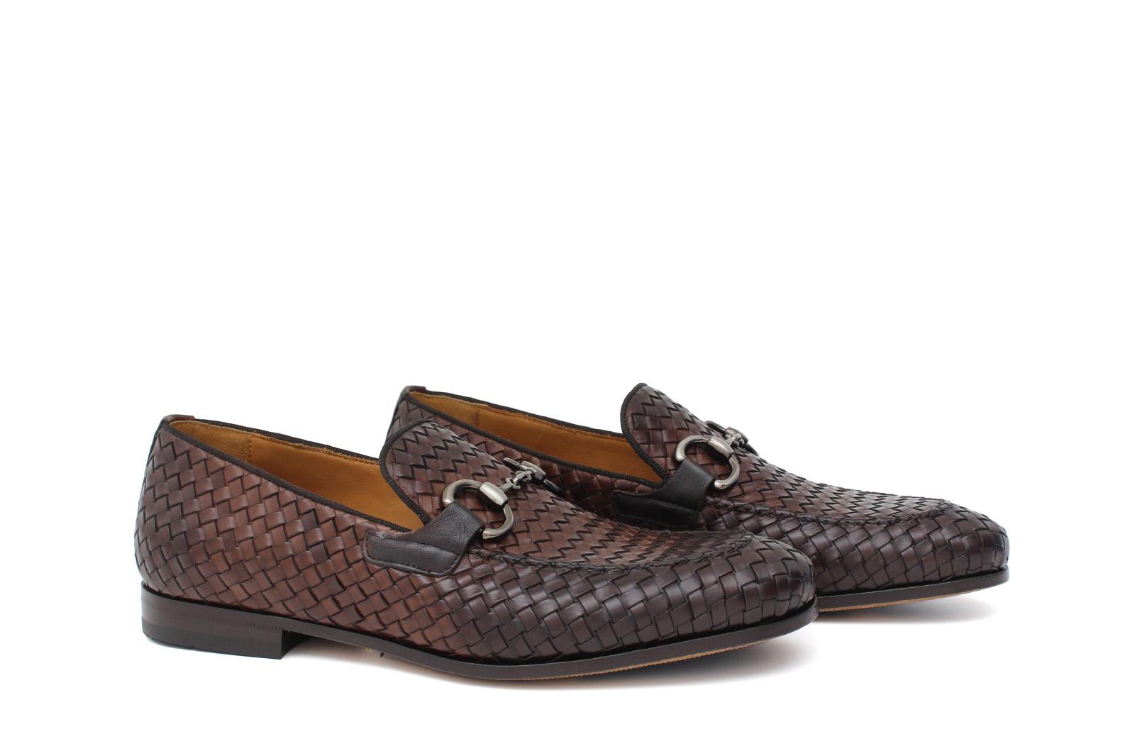 Mocassino lavorazione a sacchetto intero in vitello intrecciato marrone con fondo in cuoio antiscivolo cucito blake 268VCCA 353 ROSSI 