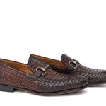 Mocassino lavorazione a sacchetto intero in vitello intrecciato marrone con fondo in cuoio antiscivolo cucito blake 268VCCA 353 ROSSI 