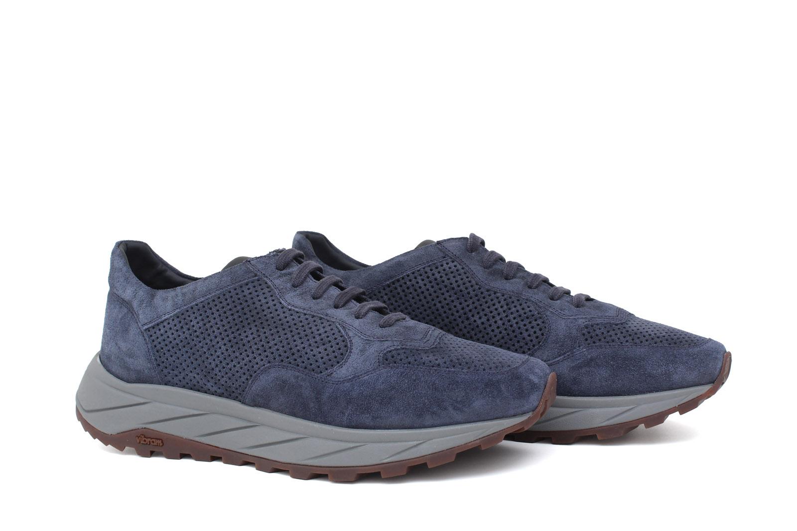 Sneaker  in camoscio traforato colore navy e fondo leggero Vibram 1010FLTZ 1102 ROSSI 