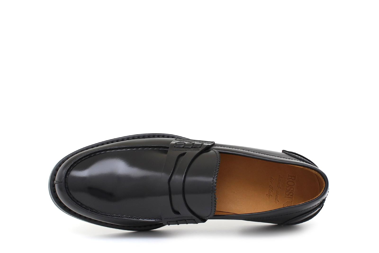 Mocassino College stile inglese in vitello spazzolato nero e fondo gomma 5316GCANE 349 ROSSI 