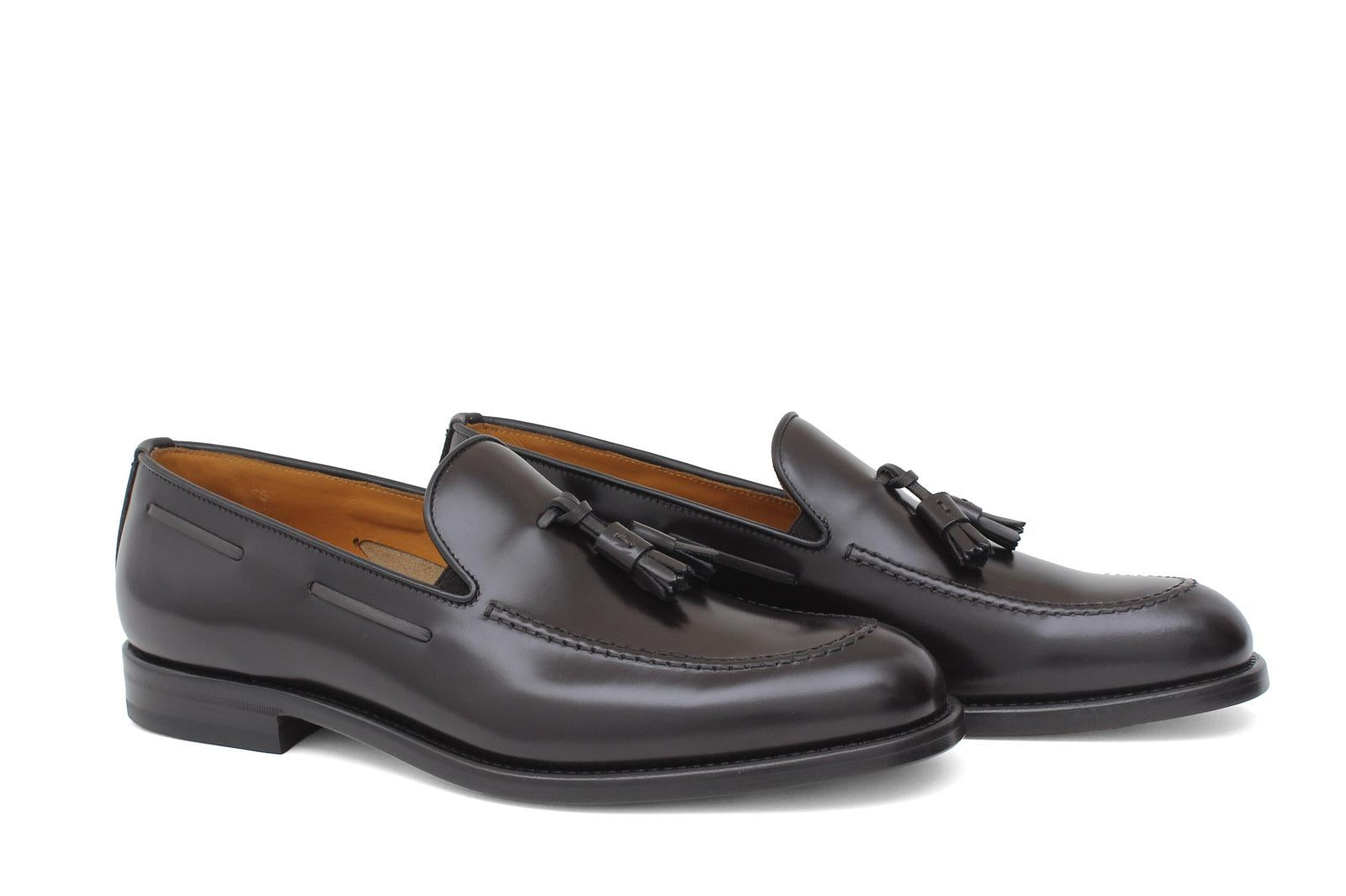 Mocassino sfoderato con mappine in vitello spazzolato t.moro con fondo in cuoio antiscivolo cucito blake 7637CHETM 480 ROSSI 
