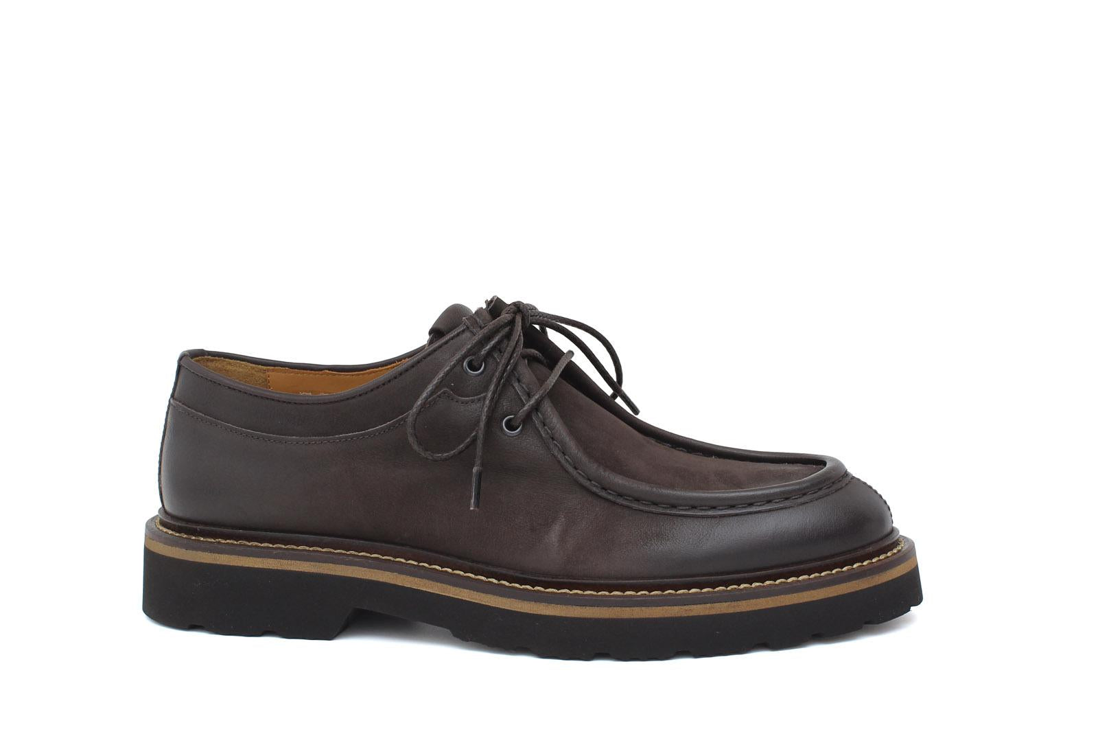 Stringata modello ingegnere in vitello nabuk testa di moro e fondo in gomma leggero 1252RETM 1084 ROSSI 