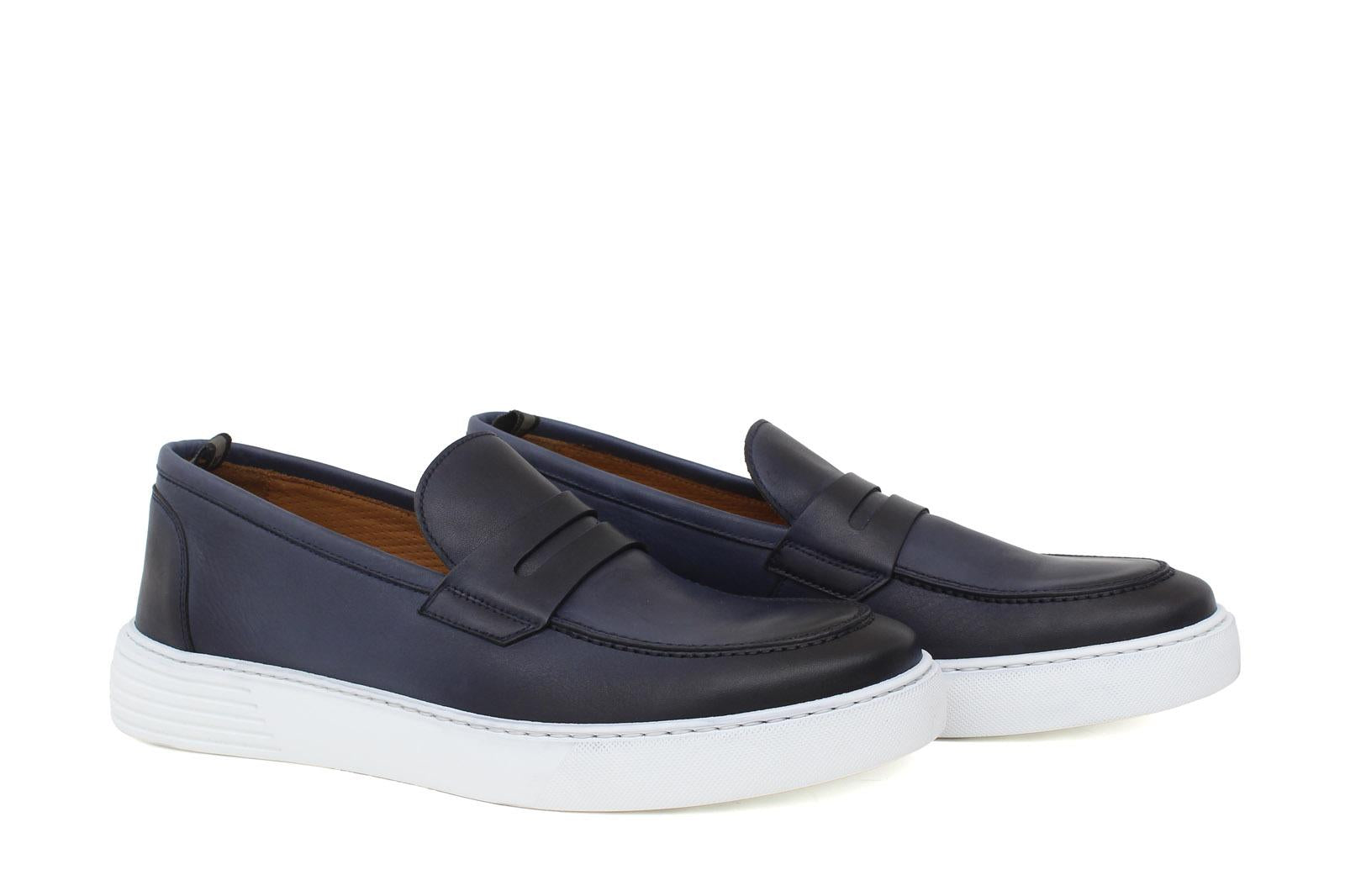 Slip on in vitello naturale navy sfumato con fondo in gomma leggera 1038DJE 173 ROSSI 