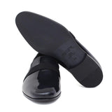 Pantofola in vernice blu scuro,  riporto in grogrein e fondo in cuoio 5902VEPBLU 478 ROSSI 