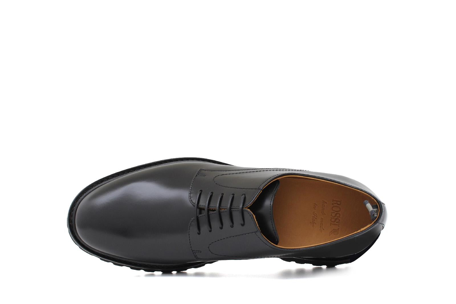 Derby liscio in vitello spazzolato nero con fondo in gomma leggera 455CNE 183 ROSSI 