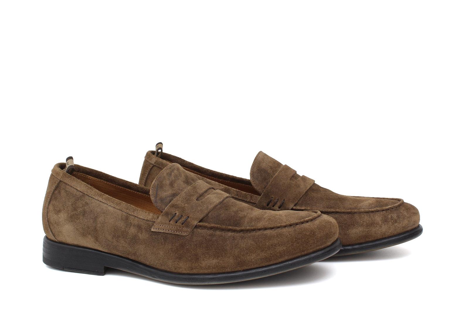 Mocassino in camoscio marrone con fondo in gomma cucita 9612GTF 371 ROSSI 
