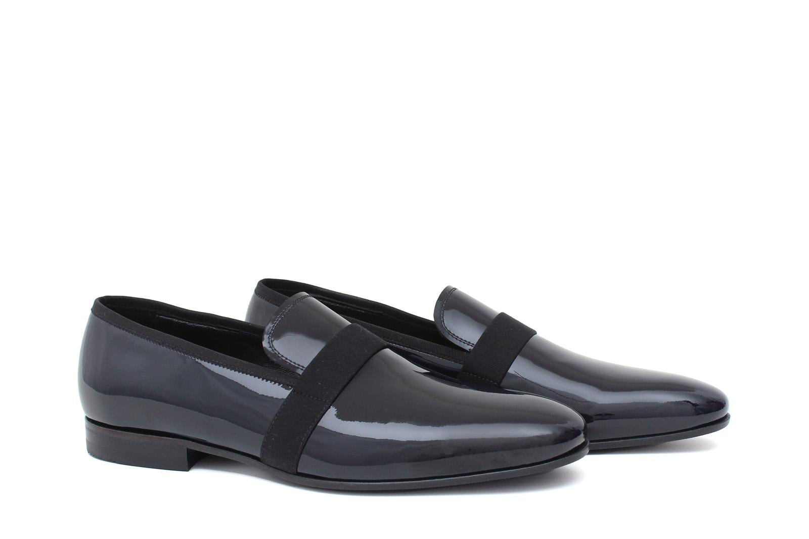 Pantofola in vernice blu scuro,  riporto in grogrein e fondo in cuoio 5902VEPBLU 478 ROSSI 