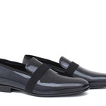 Pantofola in vernice blu scuro,  riporto in grogrein e fondo in cuoio 5902VEPBLU 478 ROSSI 