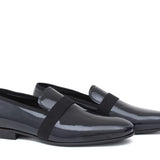 Pantofola in vernice blu scuro,  riporto in grogrein e fondo in cuoio 5902VEPBLU 478 ROSSI 