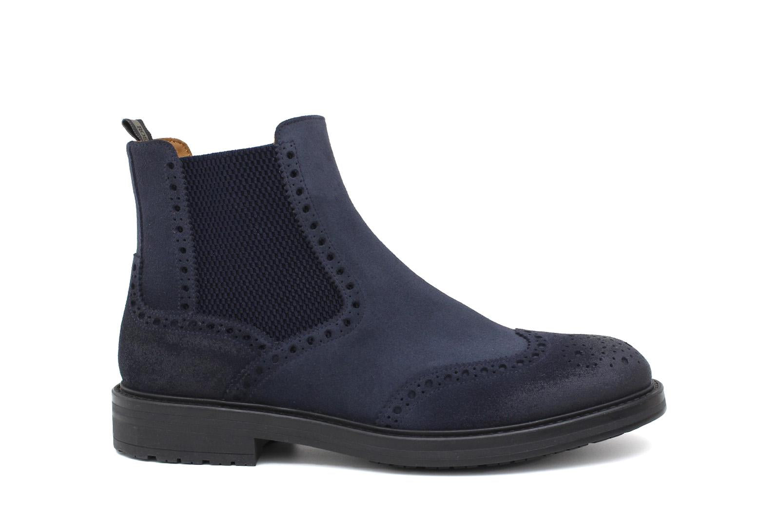 Beatles stile inglese in camoscio anticato color navy con fondo in gomma 166PCN 385 ROSSI 