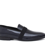 Pantofola in vernice blu scuro,  riporto in grogrein e fondo in cuoio 5902VEPBLU 478 ROSSI 
